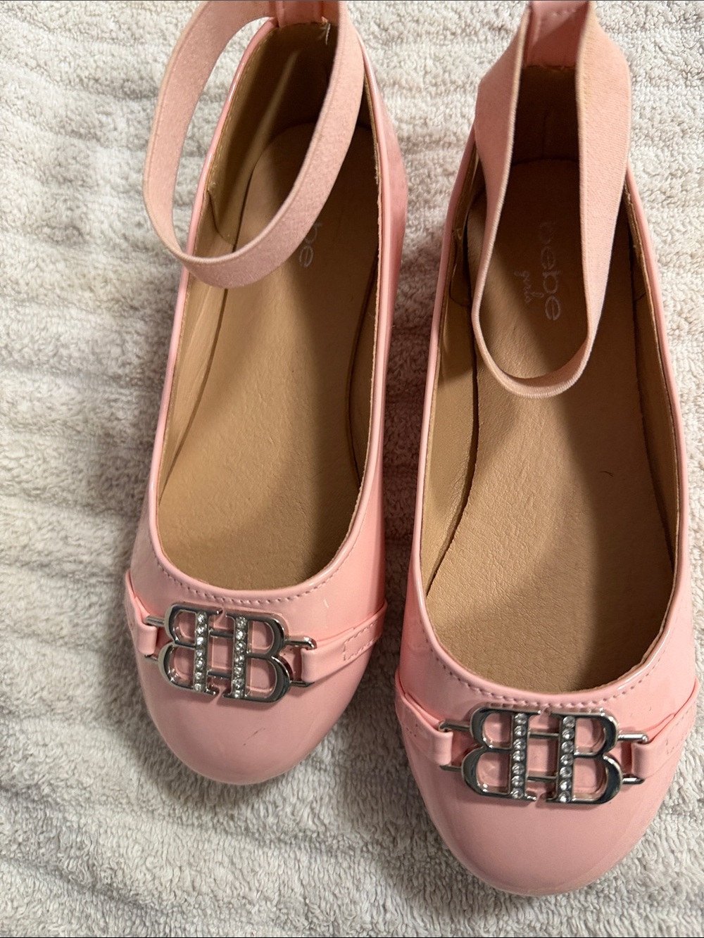 bebe Pink Ankle-Strap Logo Ballet Flats